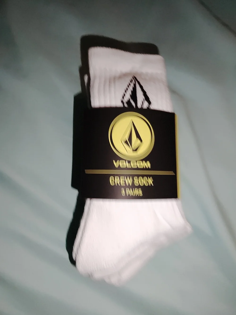 Volcom White Crew Socks with Black Logo - 3 Pack